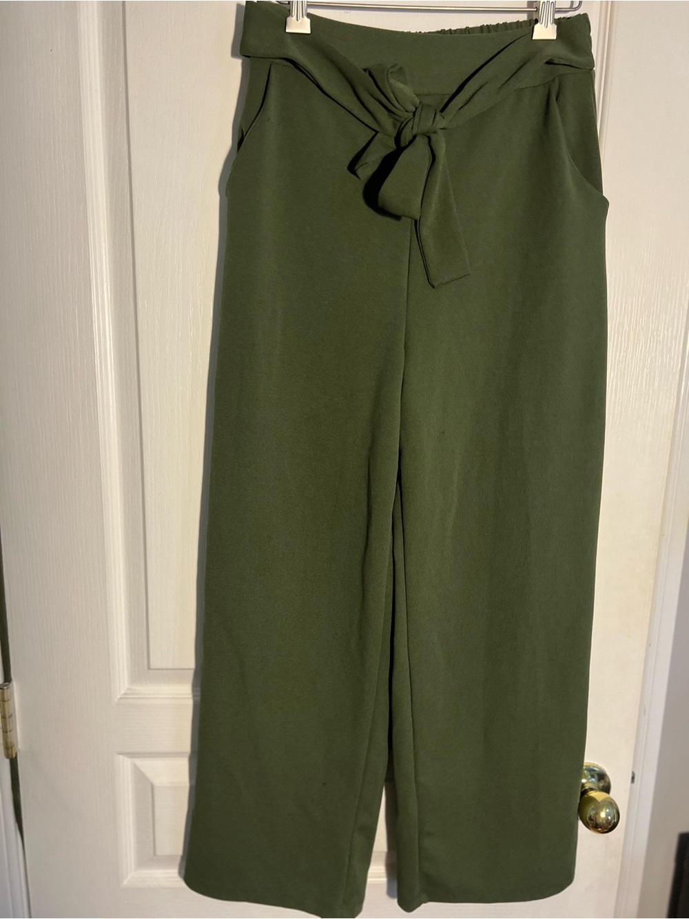 iris Olive Green Wide-Leg Tie Waist Pants